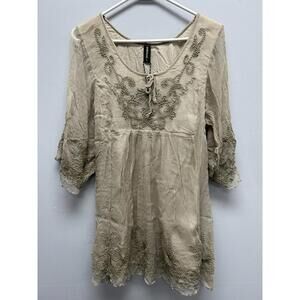 Sacred Threads Beige Embroidered Bohemian Tunic Top